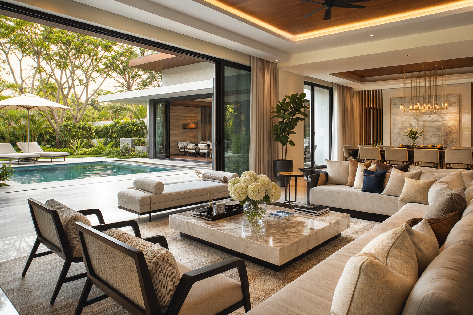 Luxury real estate advisory table with property model